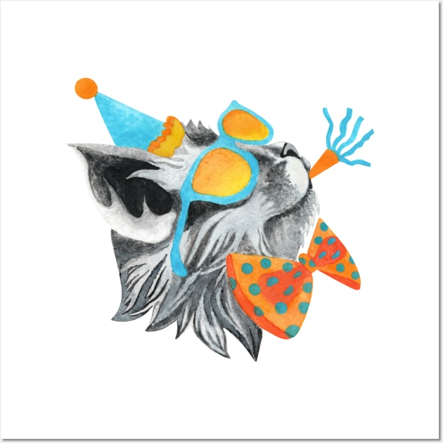 Party Rock Cat in Sunglasses, Bowtie and Party Hat Wall Art by Katie Thomas Creative